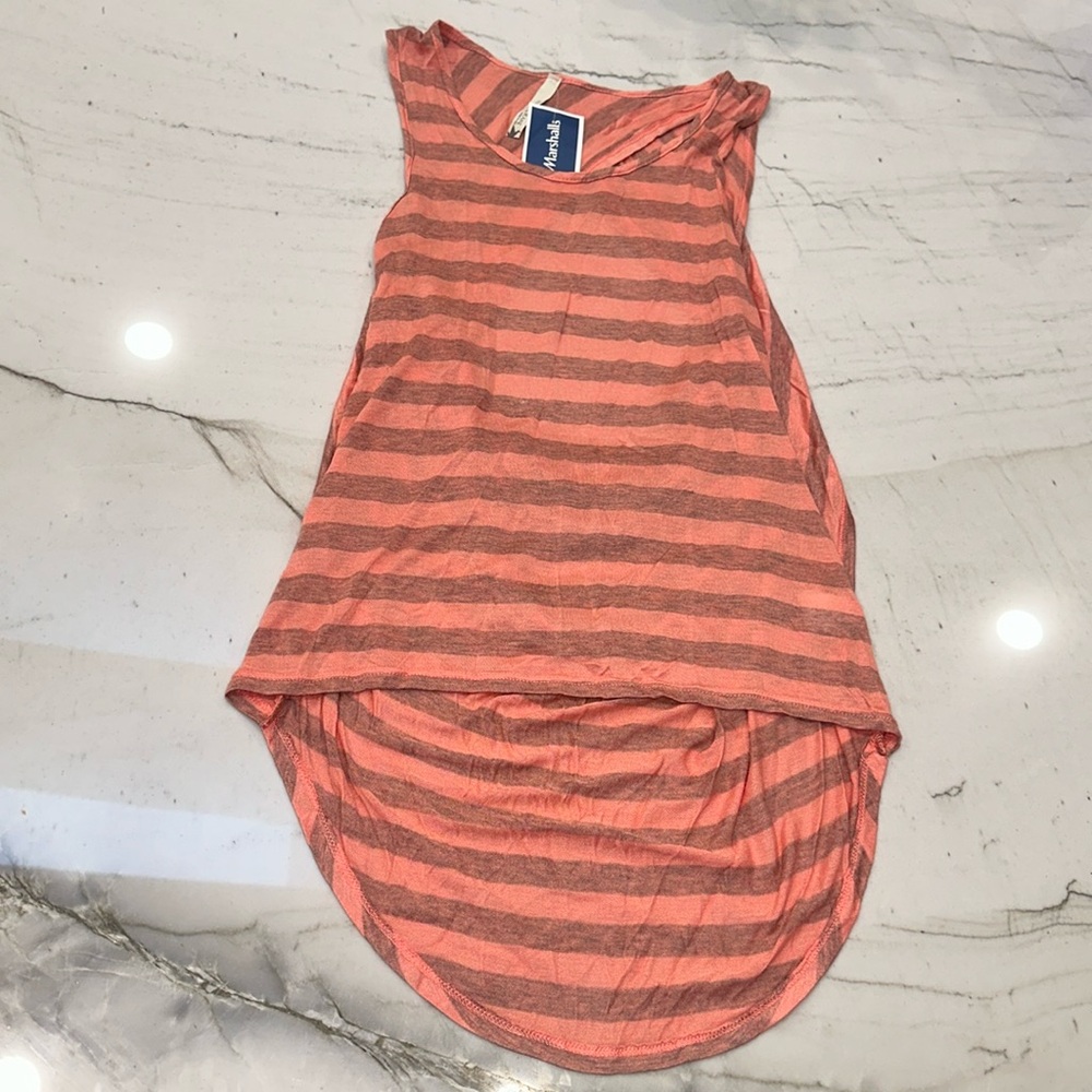Coral and grey mullet top with open back.